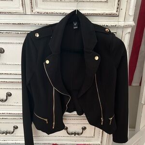 Windsor Black Cropped Military-Style Blazer with Gold Hardware